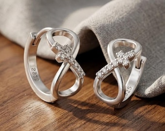 Infinity Cross Hoop Earrings, Pavé CZ Detail, 925 Silver Faith Jewellery
