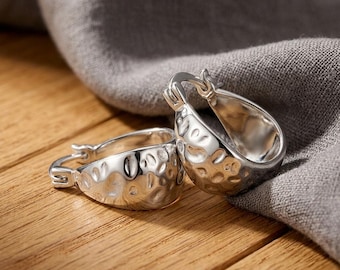Elegant Hammered Teardrop Hoop Earrings, Chunky 925 Silver Statement Design