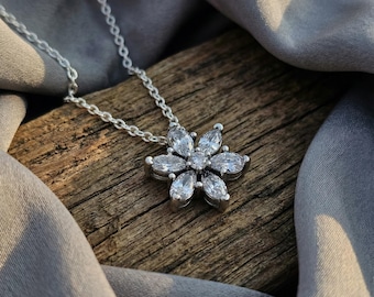 Sparkling Herbarium Cluster Pendant Necklace With Cubic Zirconia Stones, Gift For Her