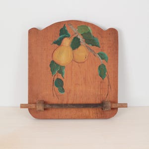 Vintage Wood Kitchen Towel Holder with Hand-Painted Pears, 10&quot;x11&quot; Rustic Farmhouse Decor