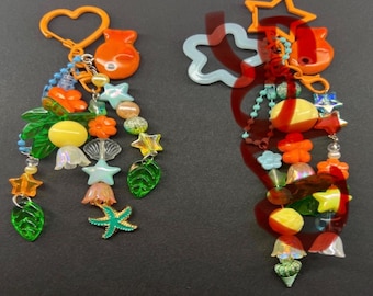 Handmade polymer clay goldfish beaded bag charm