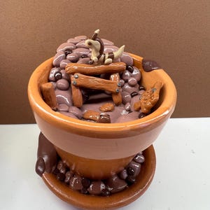 Handmade polymer clay friendly creature terracotta pot dioramas