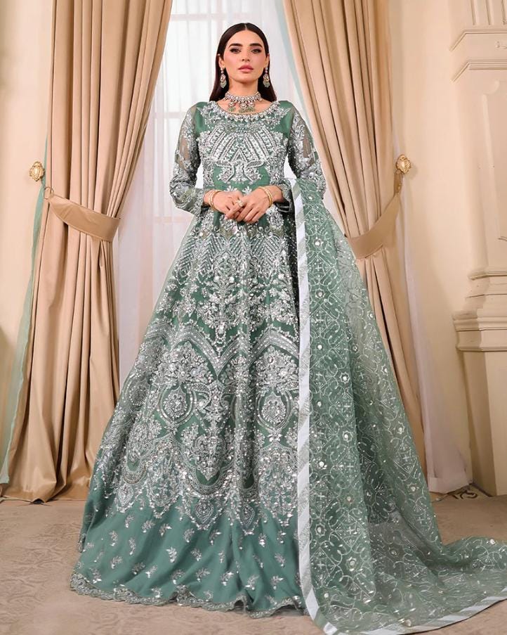 open lace back dress Sky Blue Organza Indian Lehenga Dresses For Wedding