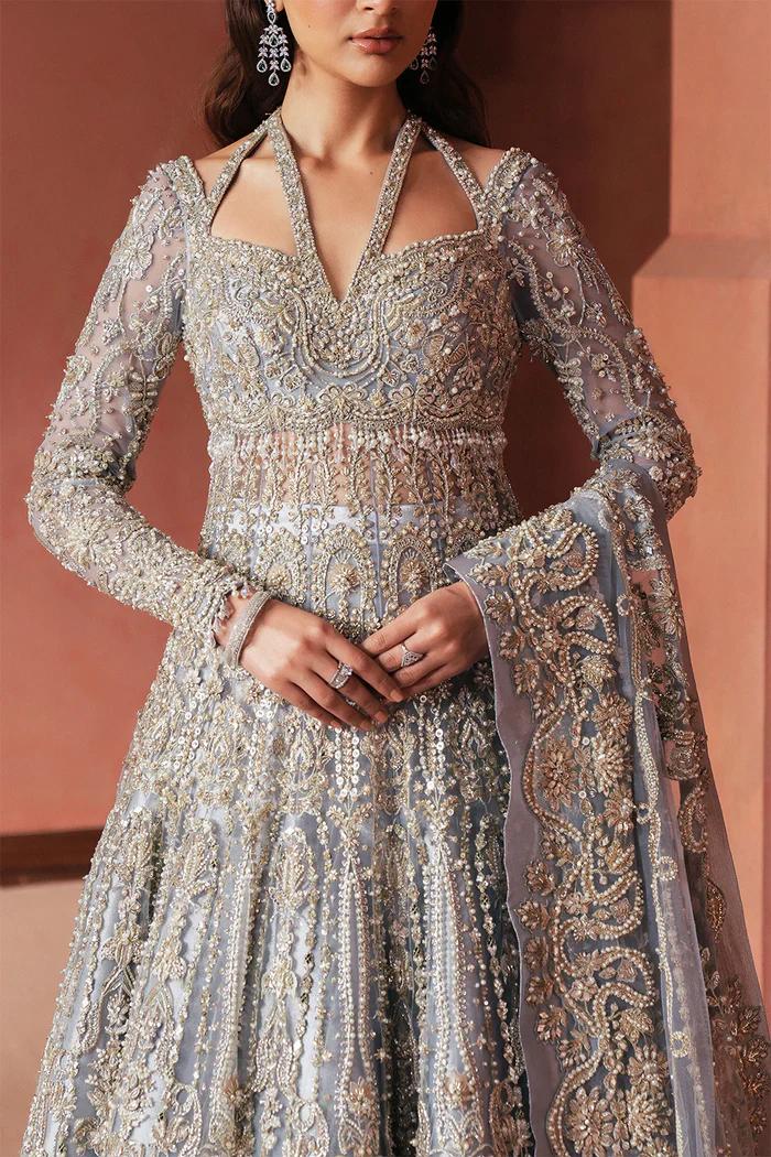 chinese dress ladies Maria B Luxury Linen Pakistani Maxi Dress MAR129 - L - Brown main image 1