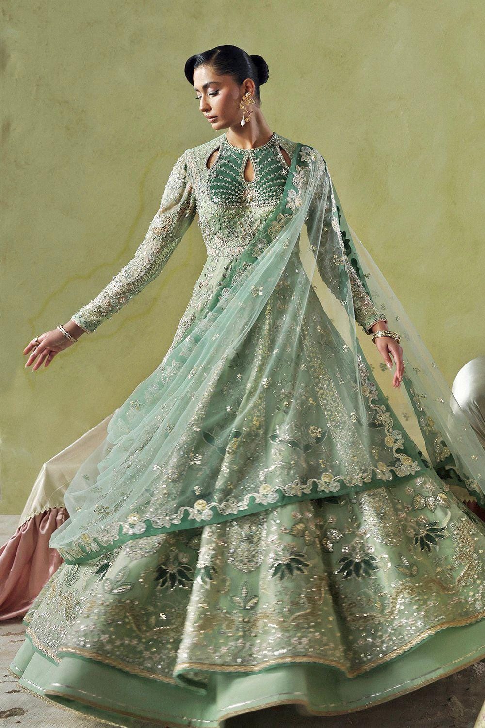 pistachio green pakistani dress Maria b Pistachio Green and Salmon pink (BD-2205) – Zenia main image 0