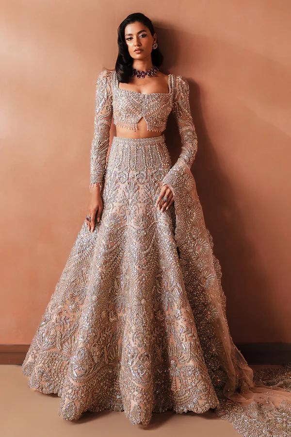 open lace back dress Pink Net with Shimmers and Floral Laces Gown