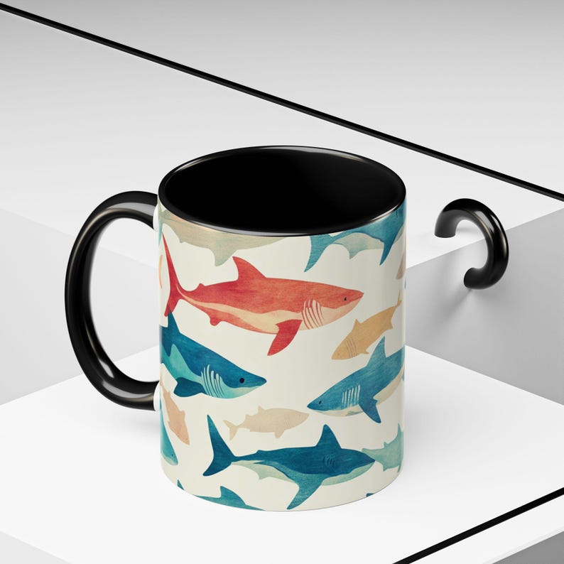 Ocean-Inspired Accent Coffee Mug | Shark Pattern | Perfect Gift for Ocean Lovers, Home Decor, Beach Themed Kitchen, Unique Gifts image 5