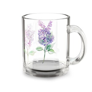 Lilac Floral Glass Mug - 10oz, Botanical Drinkware, Tea Lover Gift, Mother's Day, Spring Coffee Cup, Flower Design image 1