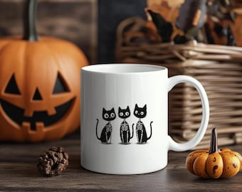 Black Cat Ceramic Mug – Cozy Fall Coffee Cup, Witchy Cat Lover Gift, Halloween Drinkware, Spooky Seasonal Decor