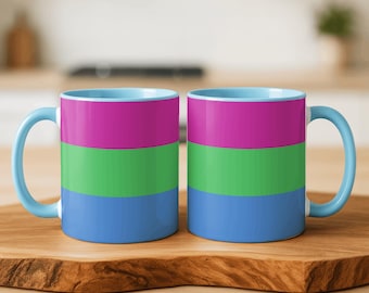 Polyamory Pride Flag Mug, Poly Pride Coffee Cup, LGBTQ Gift, Queer Pride Mug, Red Blue Black Yellow Flag, Poly Awareness Gift