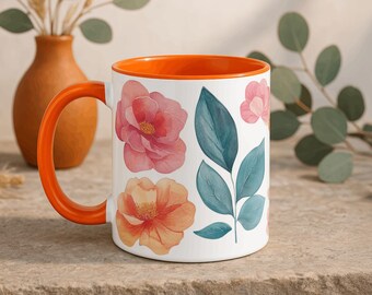 Watercolor Begonia Mug - Cottagecore Floral Coffee Cup - Botanical Plant Art Gift