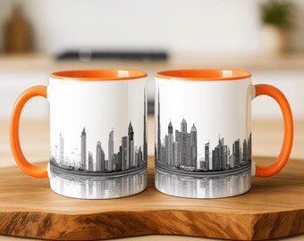 Dubai Skyline Mug | Dubai Cityscape Coffee Mug | Burj Khalifa Art Cup | UAE Souvenir Gift