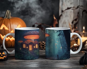 Mystische Wald-Keramiktasse - verzauberte Pilz-Waldland-Kaffeetasse, Fantasie-Natur-Geschenk, Cottagecore-Teetasse