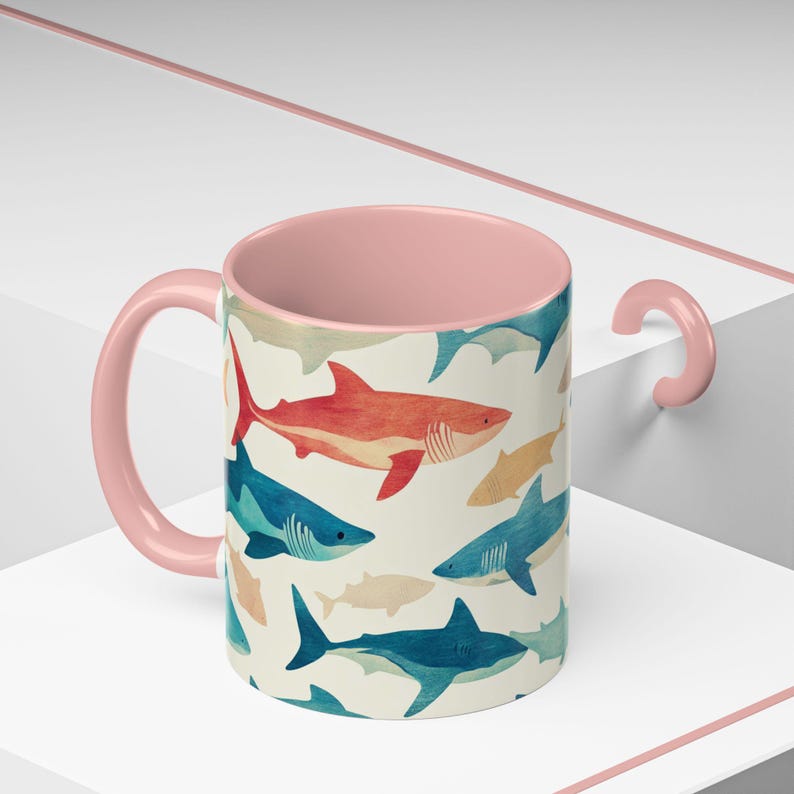 Ocean-Inspired Accent Coffee Mug | Shark Pattern | Perfect Gift for Ocean Lovers, Home Decor, Beach Themed Kitchen, Unique Gifts image 10