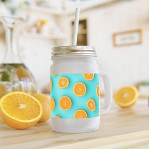 Citrus Mason Jar Drinkware, Summer Refreshments, Kitchen Decor, Gift for Orange Lovers, Eco-Friendly Beverage Container