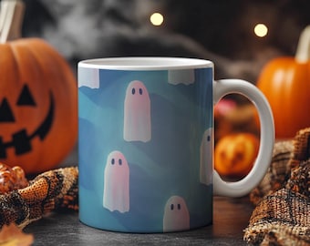 Playful Ghost Mug – Cute Halloween Coffee Cup – Ghostcore Ceramic Mug – Spooky Season Gift – Fall Mug for Her – Witchy Drinkware – 11oz