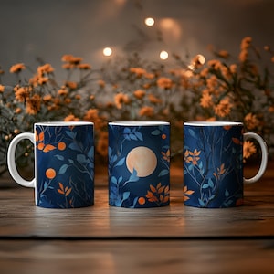 Ernte Mond Becher - Herbst Keramik Kaffeetasse - Witchy Herbst Teebecher - Mondphase Geschenk - Gemütliches Cottagecore Trinkgeschirr - Lunar Wohndekor - 11 Unze