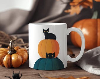 Taza de gatos calabaza – Linda taza de café otoñal para amantes de los gatos, fantasía de Halloween, regalo único, acogedora taza de otoño