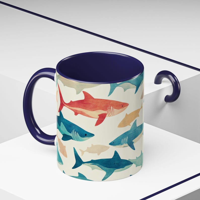 Ocean-Inspired Accent Coffee Mug | Shark Pattern | Perfect Gift for Ocean Lovers, Home Decor, Beach Themed Kitchen, Unique Gifts image 8