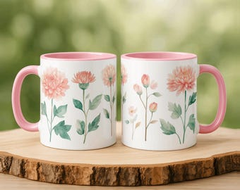 Watercolor Chrysanthemum Mug - Cottagecore Floral Coffee Cup - Botanical Flower Art Gift