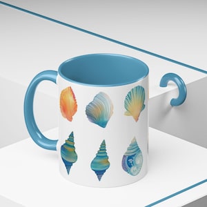 Coastal Shell Accent Coffee Mug | Beach Vibe Drinkware | Nautical Gift, Ocean Lover&#39;s Mug, Summer Decor, Unique Shell Mug