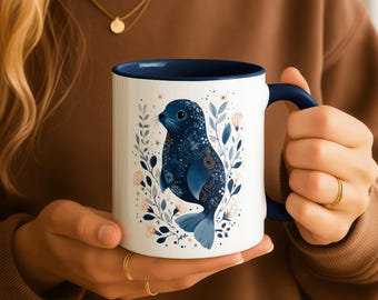 Boho Ocean Seal Ceramic Mug, Scandinavian Seal Coffee Cup, Bohemian Animal Drinkware, Nordic Seal Tea Mug, Seal Lover Gift