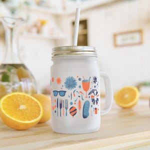 Patriotic Frosted Mason Jar with Straw, Fun Drinkware for Parties, Perfect for Summer Gatherings, Vibrant Home Decor