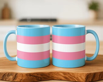 Trans Pride Flag Mug, Transgender Pride Coffee Cup, LGBTQ Gift, Queer Pride Mug, Blue Pink White Flag, Trans Awareness Gift