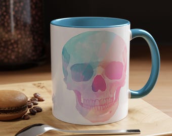 Caneca de café com caveira colorida – Caneca de cerâmica do Dia dos Mortos, presente de caveira de açúcar, copo gótico descolado, xícara de café com tema de bruxa