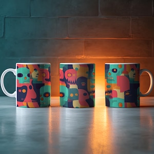 Pop Zombie Mug – Comic Style Ceramic Cup – Funny Halloween Gift – Colorful Horror Coffee Mug – Creepy Cute Drinkware – 11oz Zombie Art