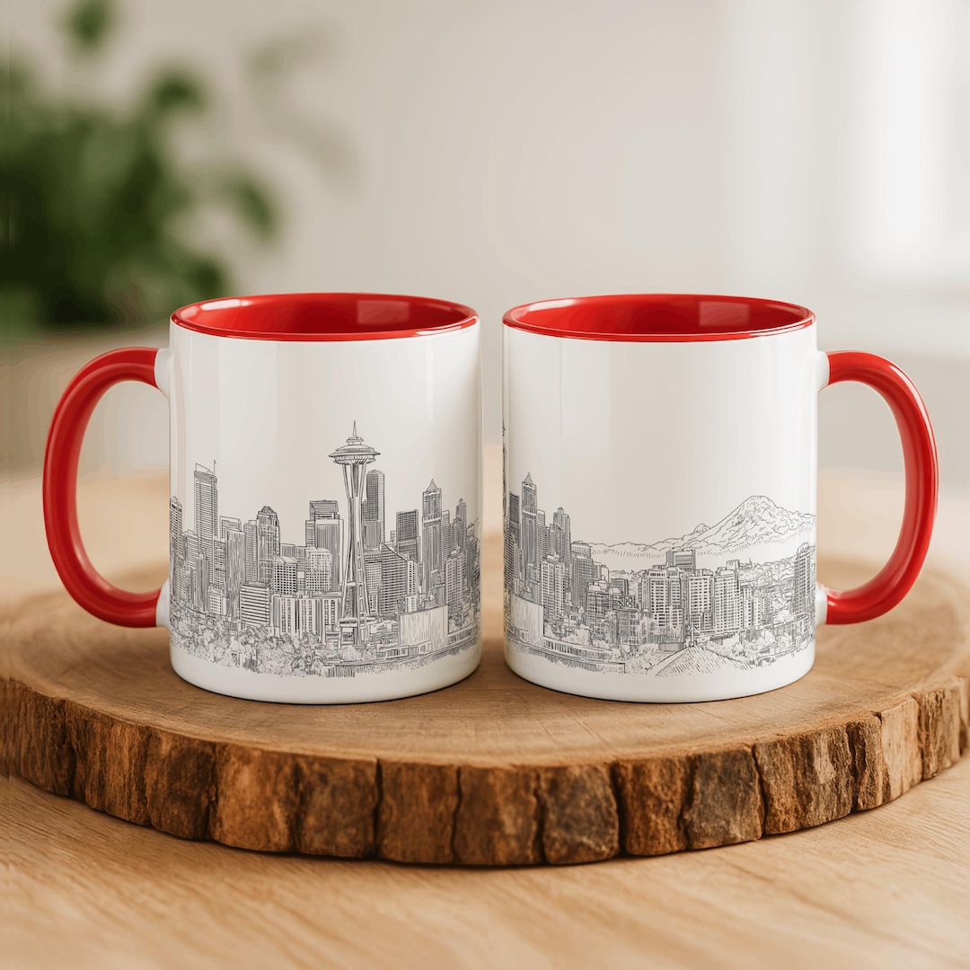Illustrated Seattle Skyline Mug | Seattle Cityscape Coffee Mug ...