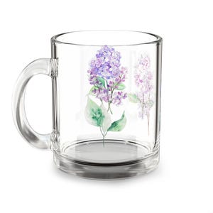 Lilac Floral Glass Mug - 10oz, Botanical Drinkware, Tea Lover Gift, Mother's Day, Spring Coffee Cup, Flower Design image 3