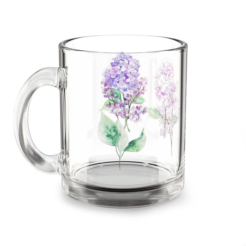 Lilac Floral Glass Mug - 10oz, Botanical Drinkware, Tea Lover Gift, Mother's Day, Spring Coffee Cup, Flower Design image 3