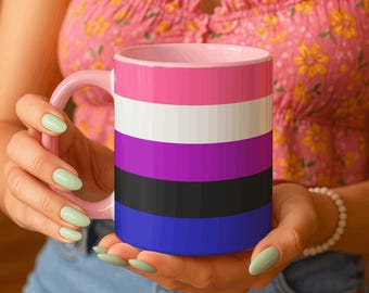 Genderfluid Pride Flag Mug, Gender Fluid Coffee Cup, LGBTQ Gift, Queer Pride Mug, Pink White Purple Black Blue Flag