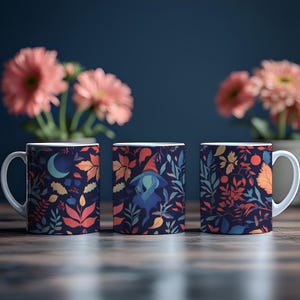Florale Hexe Tasse - Gemütliche Herbst Keramik Kaffeetasse - Witchcore Botanische Tasse - Herbst Teetasse Geschenk - Cottagecore Halloween Trinkgefäß - 11 Unze