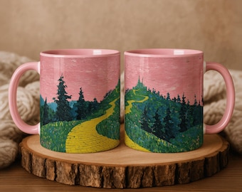 Yellow Brick Road Landscape Ceramic Coffee Cup with 'Wicked' Inspired Artwork | Gift for Elphaba & Glinda Fans