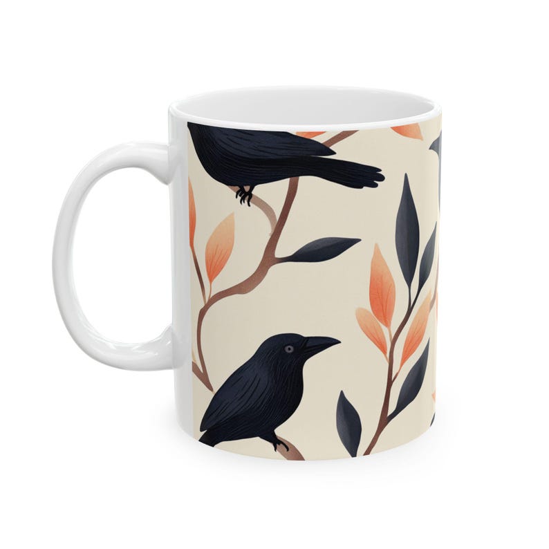 Elegant Raven Mug – Gothic Black Bird Ceramic Cup – Crow Coffee Mug for Witchy Fall Decor – Dark Academia Drinkware – Raven Gift – 11oz image 5