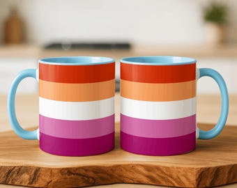 Lesbian Pride Flag Mug, Lesbian Pride Coffee Cup, LGBTQ Gift, Queer Pride Mug, Orange Pink Flag, Lesbian Awareness Gift