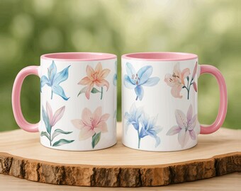 Watercolor Lily Mug - Spring Floral Coffee Cup - Mothers Day Gift - Garden Lover Mug