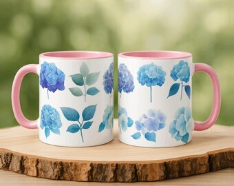 Watercolor Hydrangea Mug - Cottagecore Floral Coffee Cup - Soft Botanical Art Gift for Her