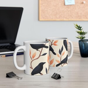 Elegant Raven Mug – Gothic Black Bird Ceramic Cup – Crow Coffee Mug for Witchy Fall Decor – Dark Academia Drinkware – Raven Gift – 11oz image 4