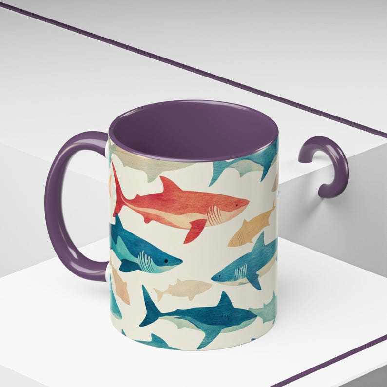 Ocean-Inspired Accent Coffee Mug | Shark Pattern | Perfect Gift for Ocean Lovers, Home Decor, Beach Themed Kitchen, Unique Gifts image 9