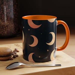 Celestial Moon Accent Mug – Cozy Ceramic Night Sky Drinkware, Witchy Coffee Cup, Moon & Stars Gift, Celestial Home Decor