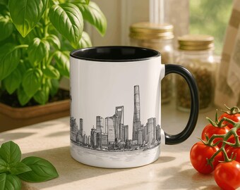 Shanghai Skyline Mug | Shanghai Cityscape Coffee Mug | Bund Skyline Art Cup | China Souvenir Gift