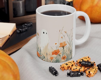 Cute Ghost Coffee Cup – Spooky Season Ceramic Mug, Halloween Ghost Drinkware, Witchy Autumn Gift, Cozy Fall Home Decor