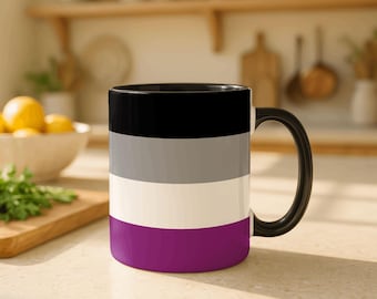 Asexual Pride Flag Mug, Ace Pride Coffee Cup, LGBTQ Gift, Queer Pride Mug, Black Gray Purple Flag, Ace Awareness Gift