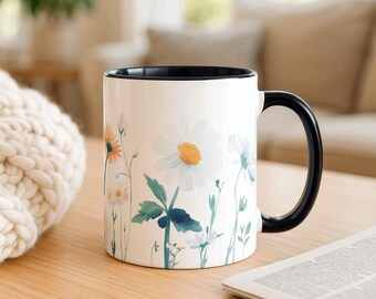 Watercolor Daisy Mug - Cottagecore Floral Coffee Cup - Wildflower Botanical Art Gift