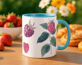 Watercolor Raspberry Mug - Summer Berry Coffee Cup - Fruit Lover Gift - Bright Botanical Mug
