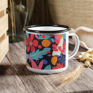 Vibrant Floral Enamel Camp Cup, Outdoor Mug, Picnic Drinkware, Camping Essentials, Travel Companion, Boho Gift Idea, Adventure Mug