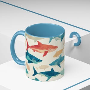 Ocean-Inspired Accent Coffee Mug | Shark Pattern | Perfect Gift for Ocean Lovers, Home Decor, Beach Themed Kitchen, Unique Gifts image 1